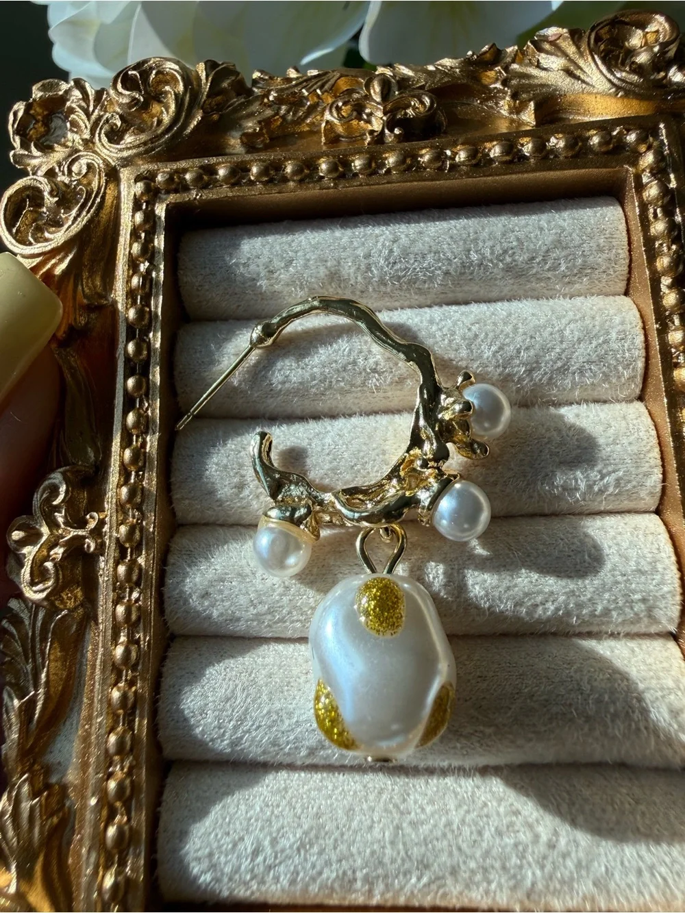 Gold Pearl-Drop Hoop Earrings - Women Jewelry